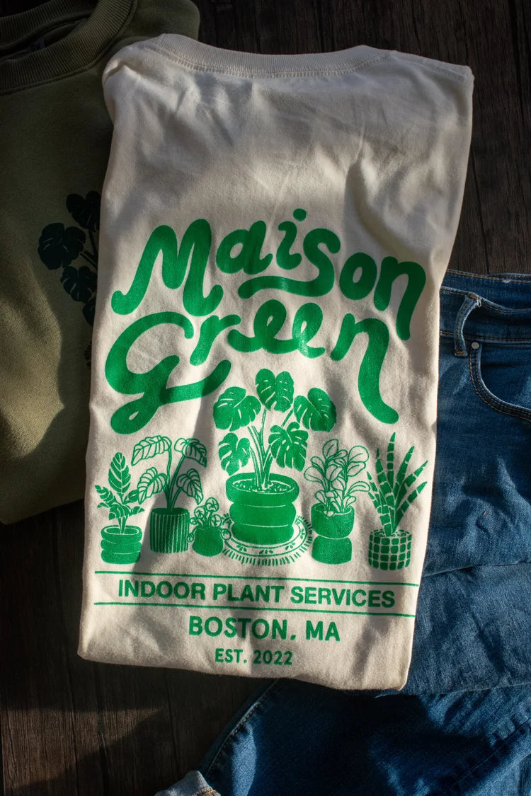 Maison Green Monstera Tee – Natural (Unisex, 100% Cotton)