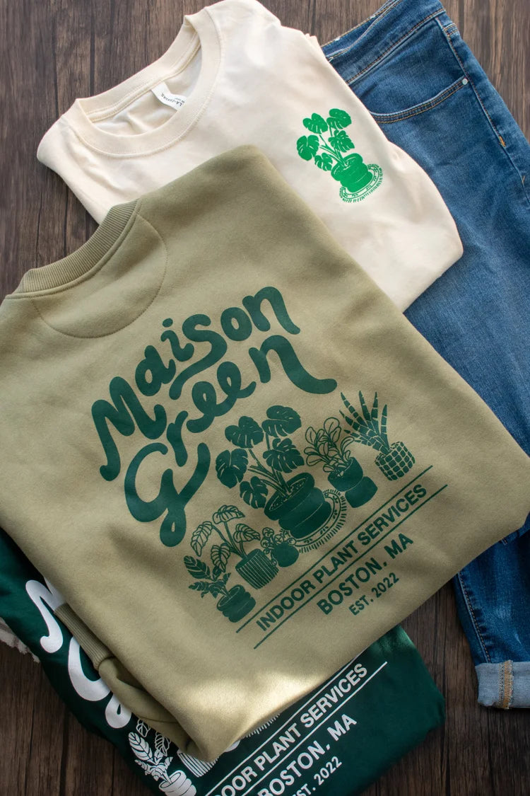 Maison Green Botanical Crewneck – Sage Green (Unisex, Oversized Fit)