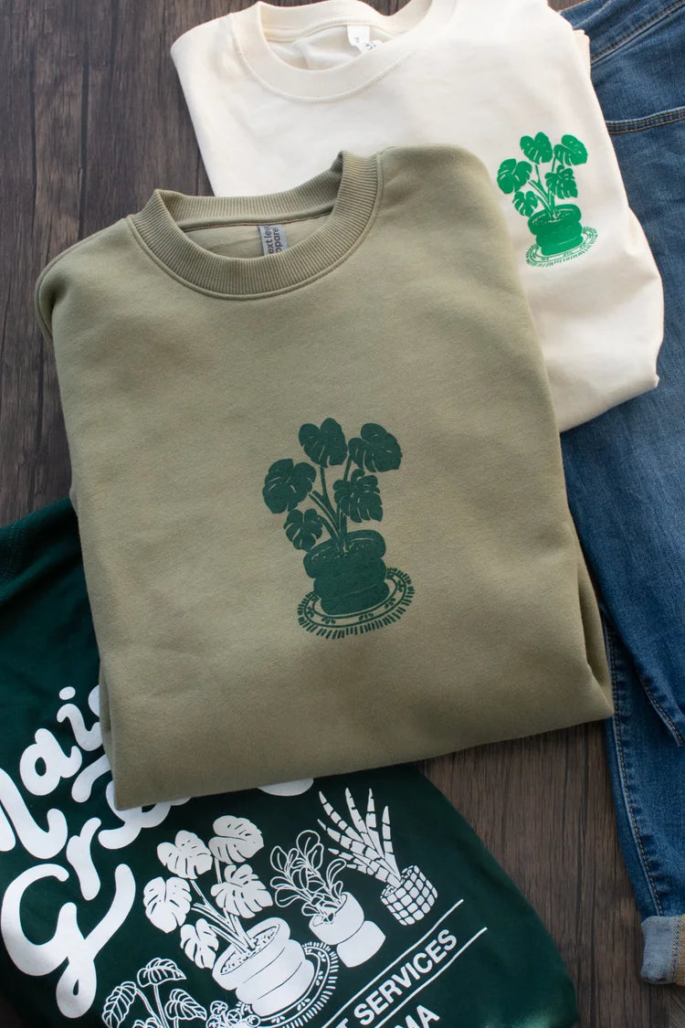 Maison Green Botanical Crewneck – Sage Green (Unisex, Oversized Fit)