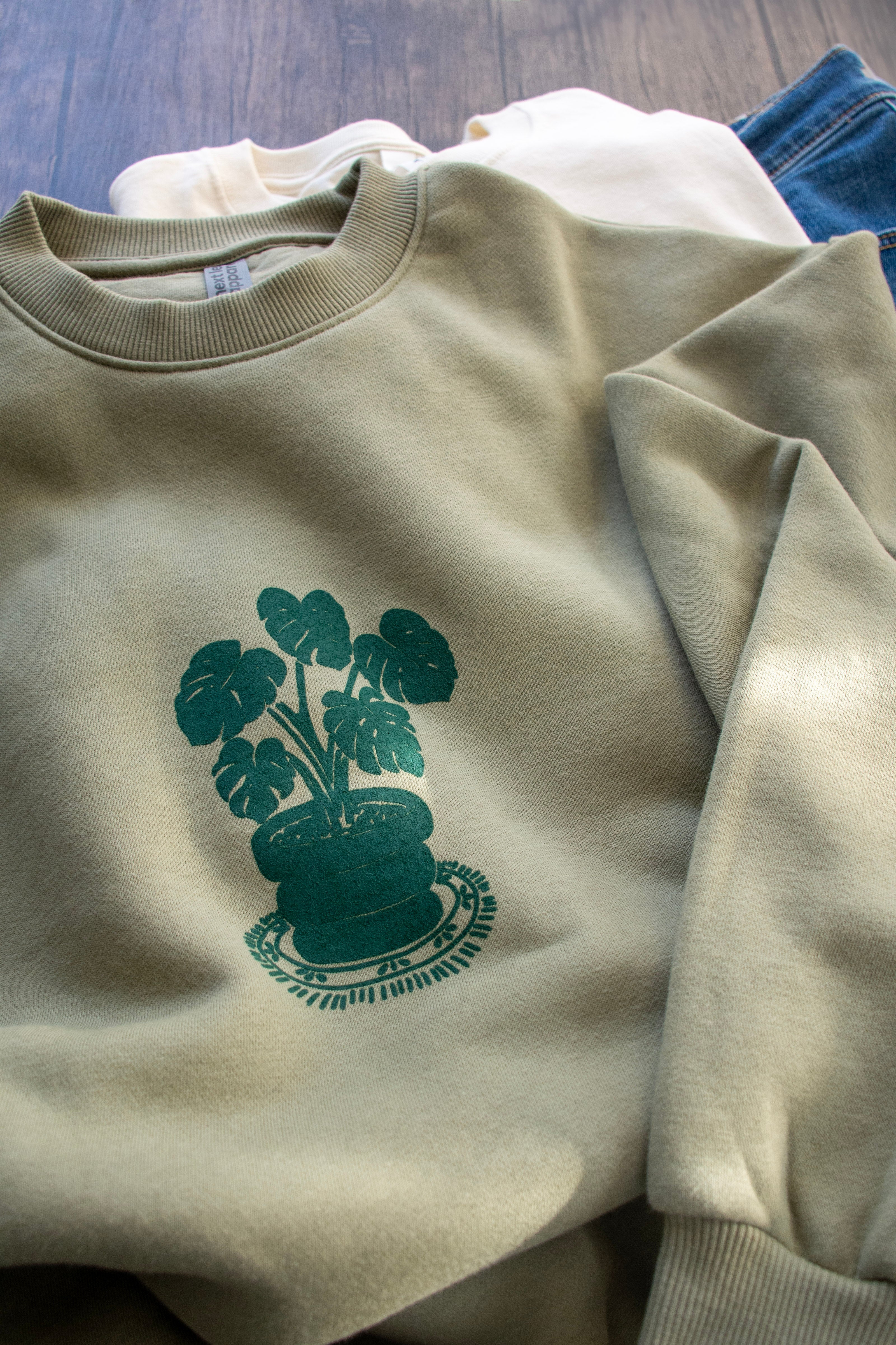 Maison Green Botanical Crewneck – Sage Green (Unisex, Oversized Fit)